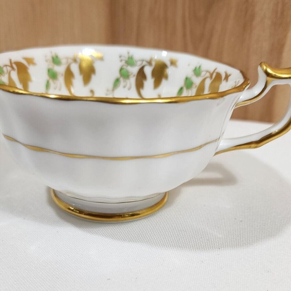 Royal Chelsea Blue Bell Tea Cup green gold scrolls bone china England #3114A